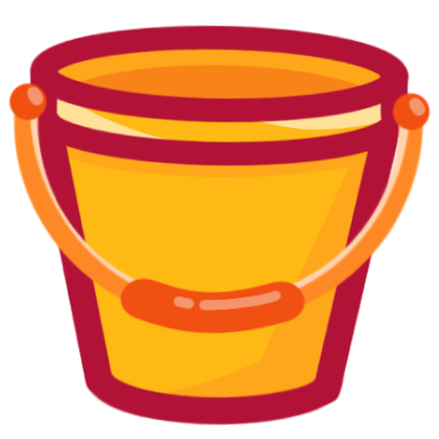  A cartoon styled drawing of a minimally shadded blue bucket with a red outline.